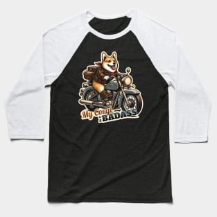 Corgi Biker Baseball T-Shirt